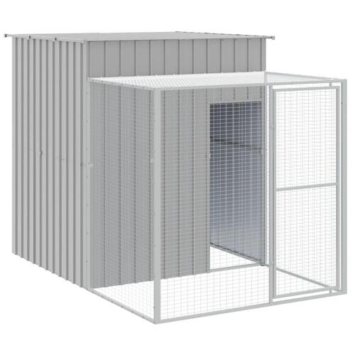 Hønsehus med løbegård 165x455x181 cm galvaniseret stål lysegrå