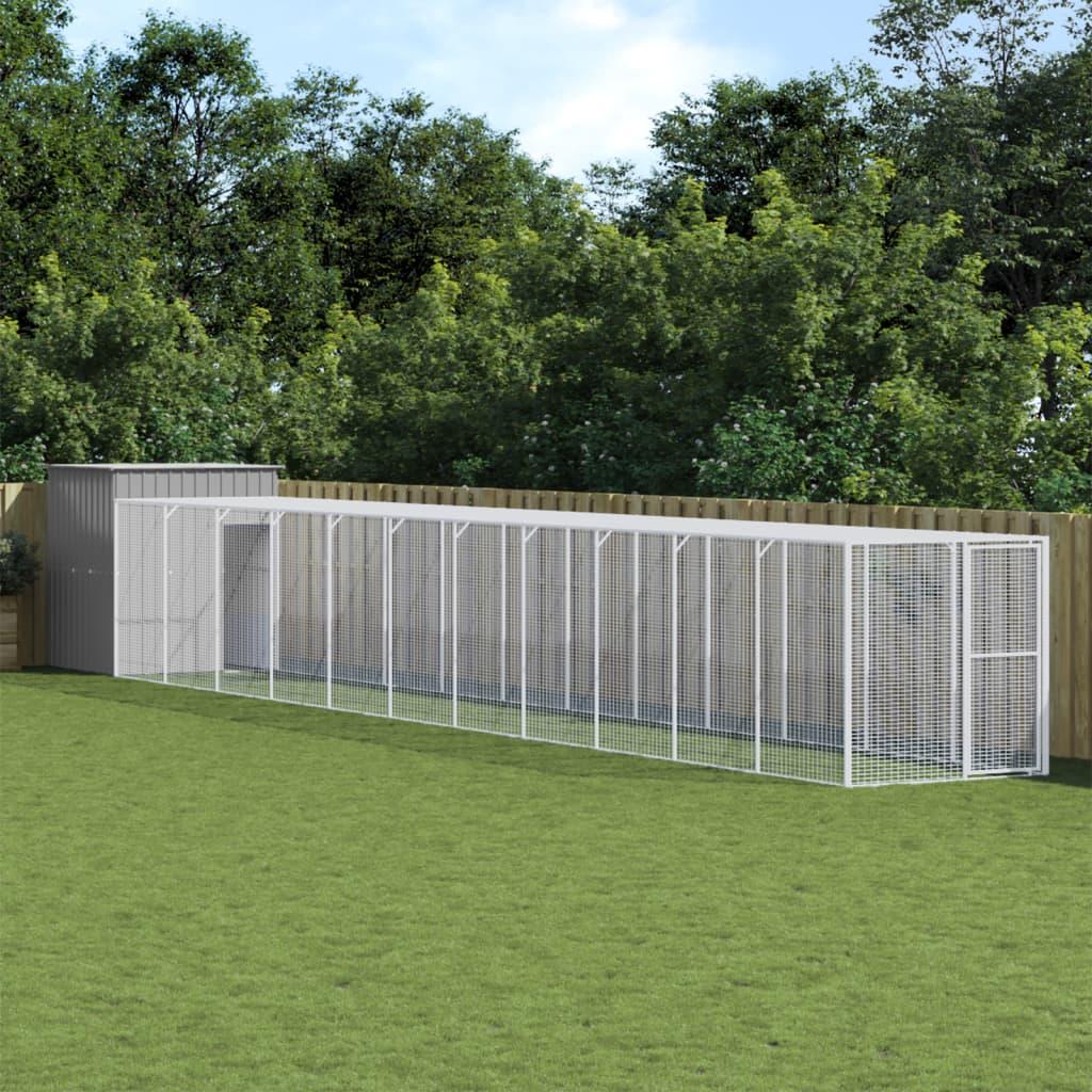 Hønsehus med løbegård 165x1271x181 cm galvaniseret stål lysegrå billede