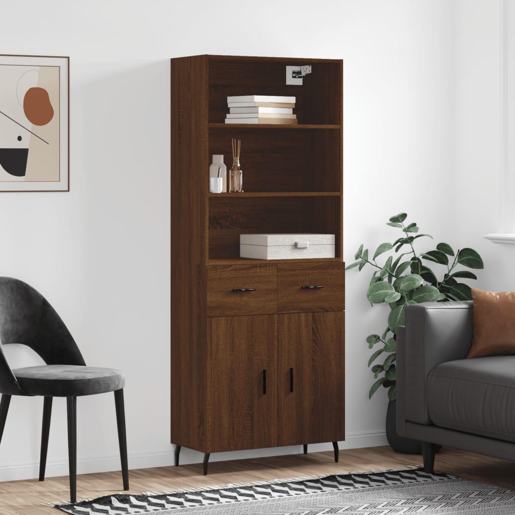 Højskab 69,5x34x180 cm konstrueret træ brun egetræsfarve
