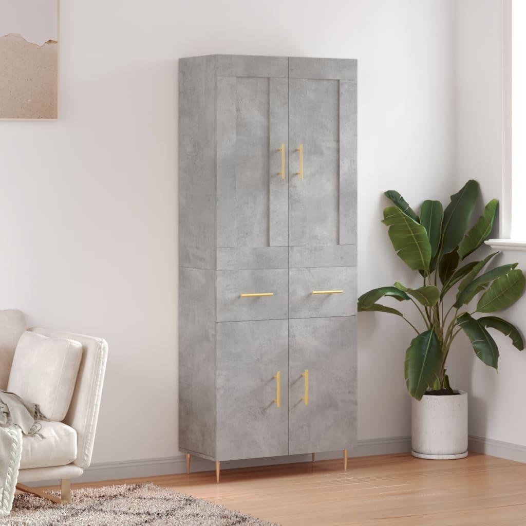 Højskab i konstrueret træ 69,5 x 34 x 180 cm - betongrå
