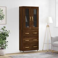 Højskab 69,5x34x180 cm konstrueret træ brun egetræsfarve