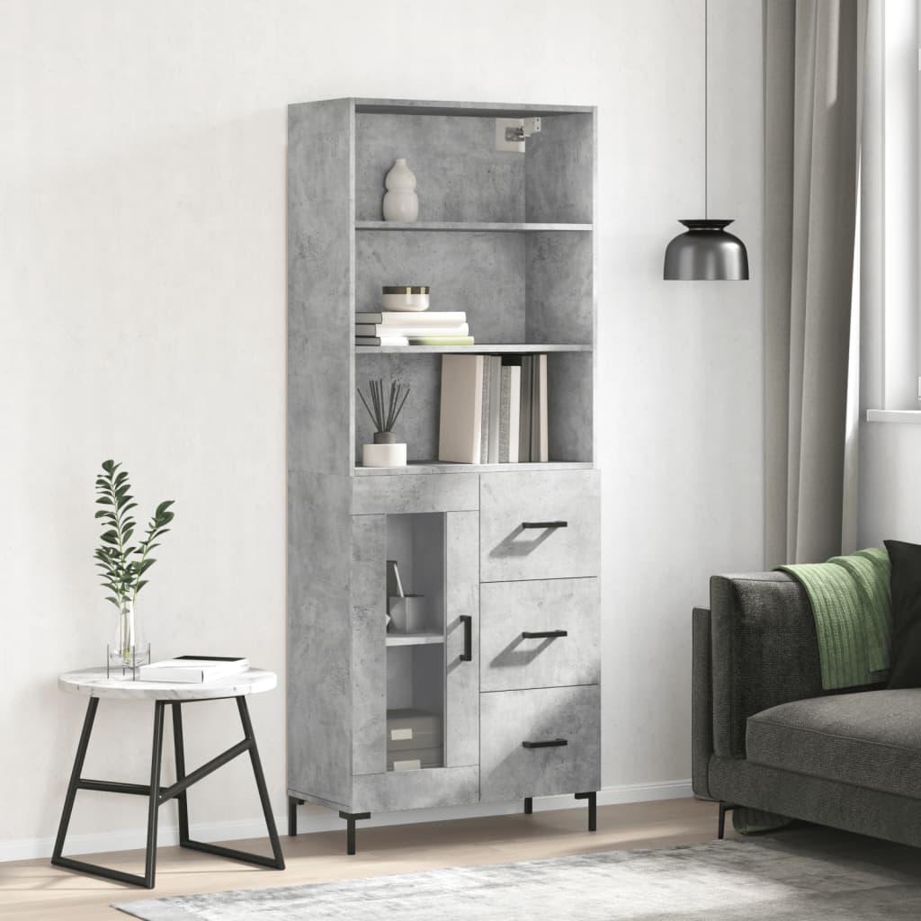 Højskab 69,5x34x180 cm konstrueret træ betongrå