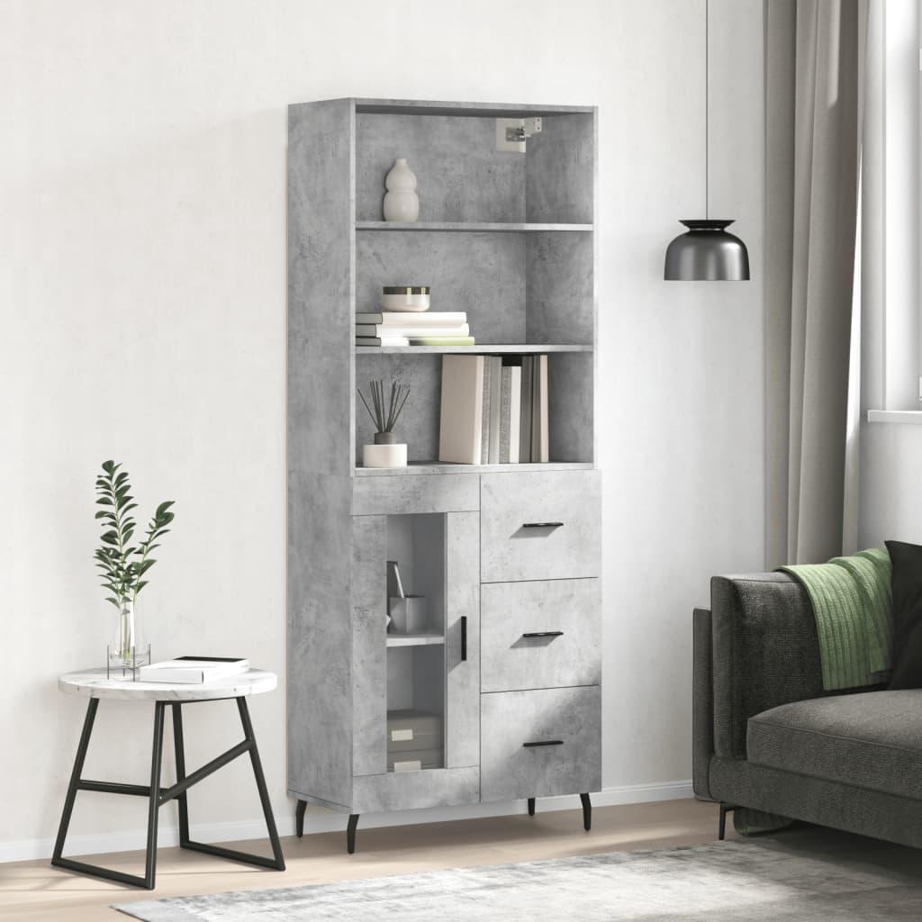 Højskab 69,5x34x180 cm konstrueret træ betongrå