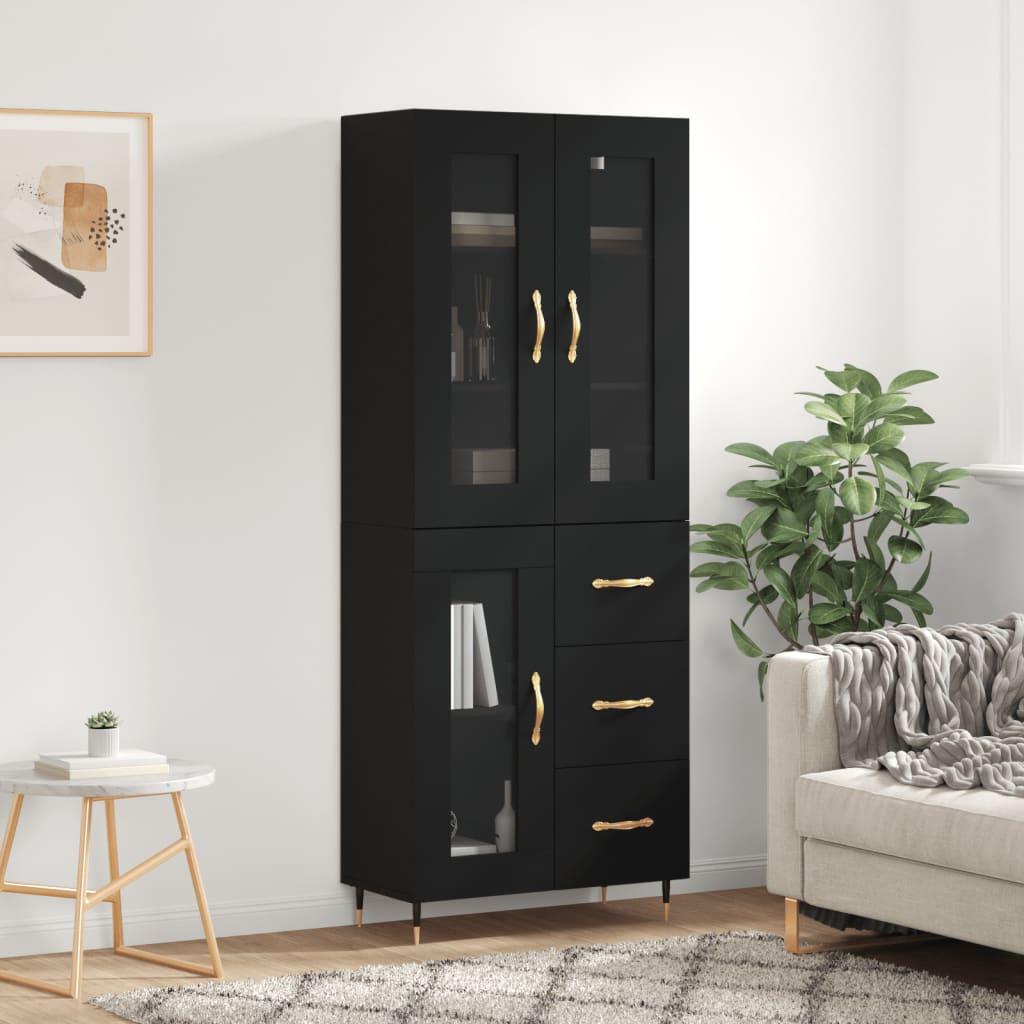 Højskab 69,5x34x180 cm konstrueret træ sort