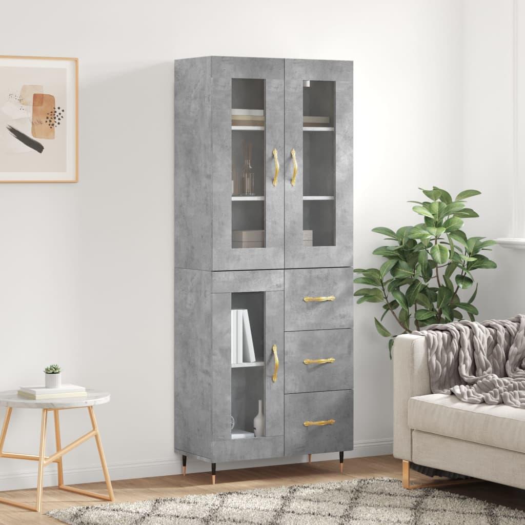 Højskab 69,5x34x180 cm konstrueret træ betongrå