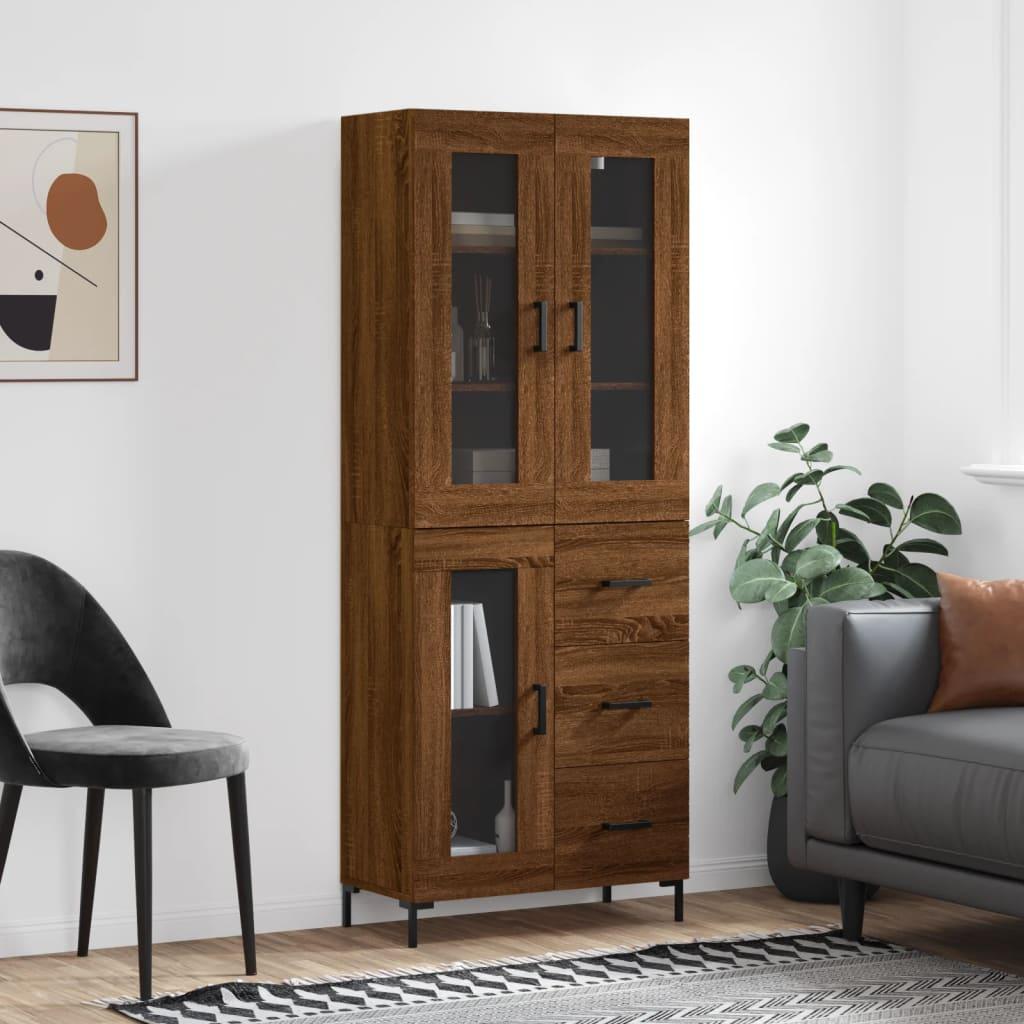 Højskab 69,5x34x180 cm konstrueret træ brun egetræsfarve