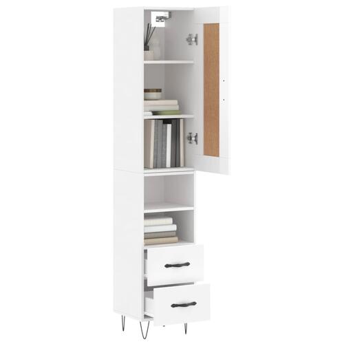 Skab 34,5x34x180 cm konstrueret træ hvid højglans