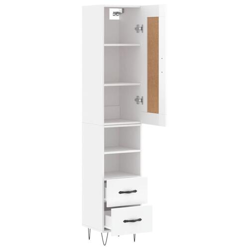 Skab 34,5x34x180 cm konstrueret træ hvid højglans