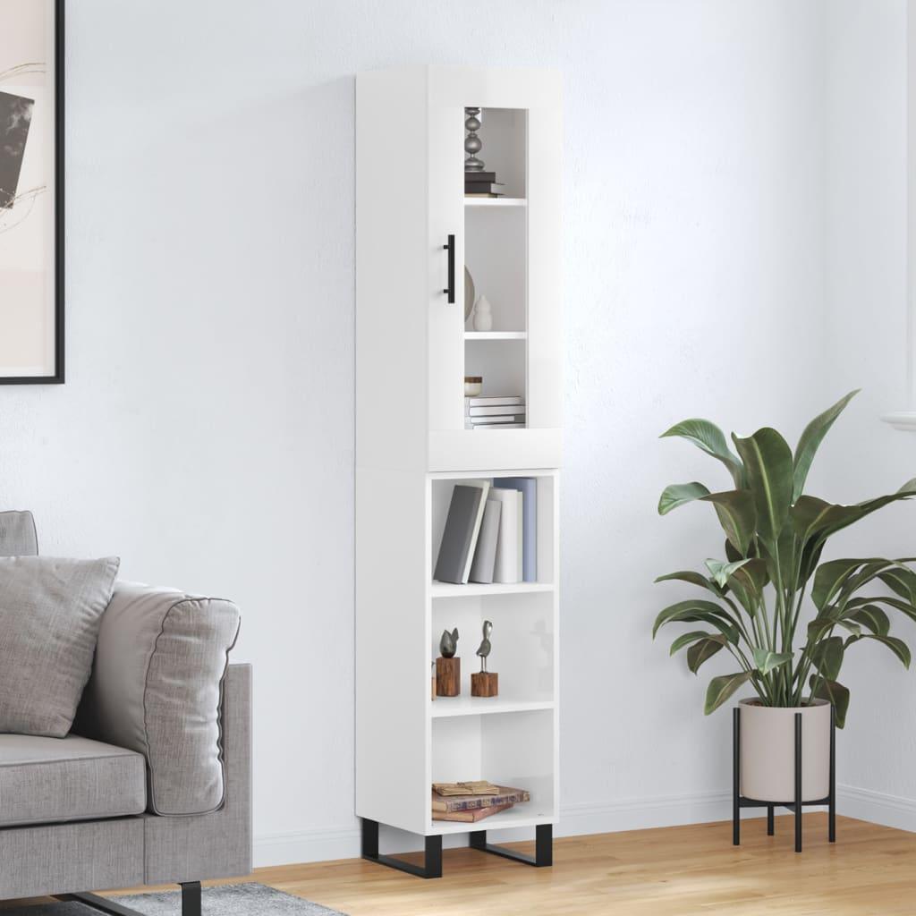 Skab 34,5x34x180 cm konstrueret træ hvid højglans
