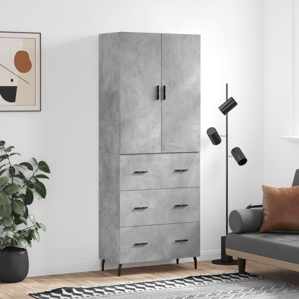 Højskab 69,5x34x180 cm konstrueret træ betongrå
