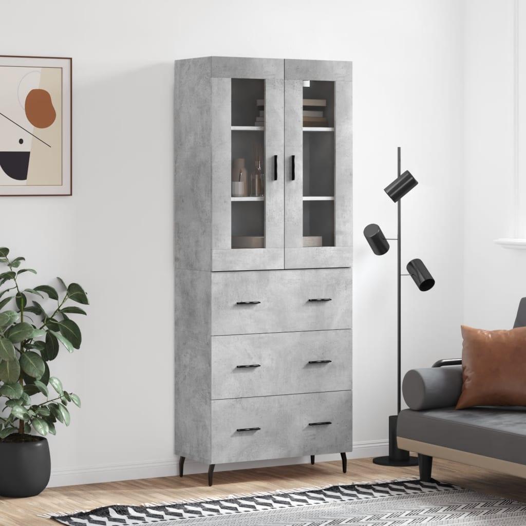 Højskab 69,5x34x180 cm konstrueret træ betongrå