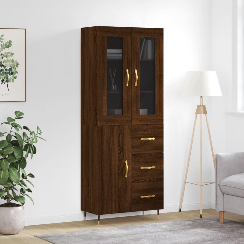 Højskab 69,5x34x180 cm konstrueret træ brun egetræsfarve