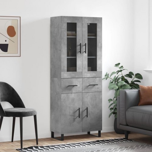 Højskab i konstrueret træ med glas - 69,5×34×180 cm, betongrå