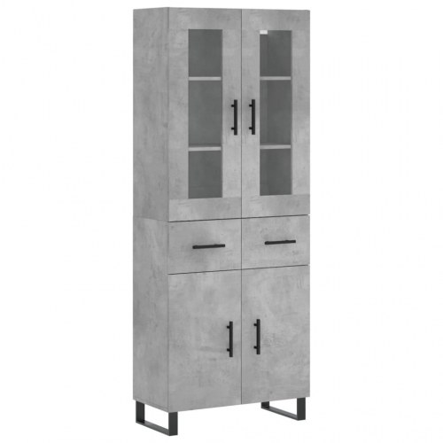 Højskab i konstrueret træ med glas - 69,5×34×180 cm, betongrå