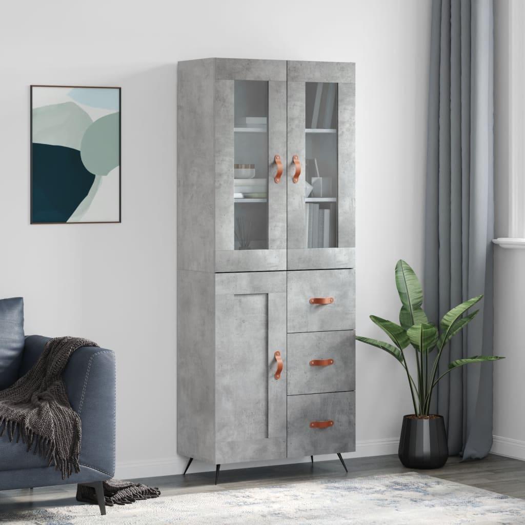 Højskab 69,5x34x180 cm konstrueret træ betongrå