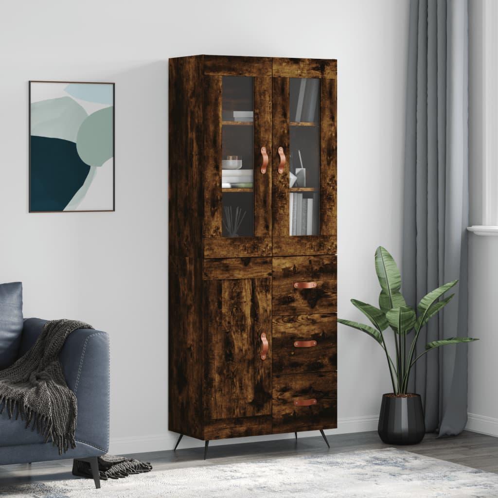 Højskab 69,5x34x180 cm konstrueret træ røget egetræsfarve