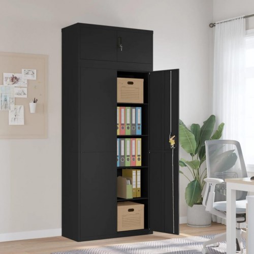 Arkivskab i stål 90×40×220 cm - sort, låsbart med justerbare hylder