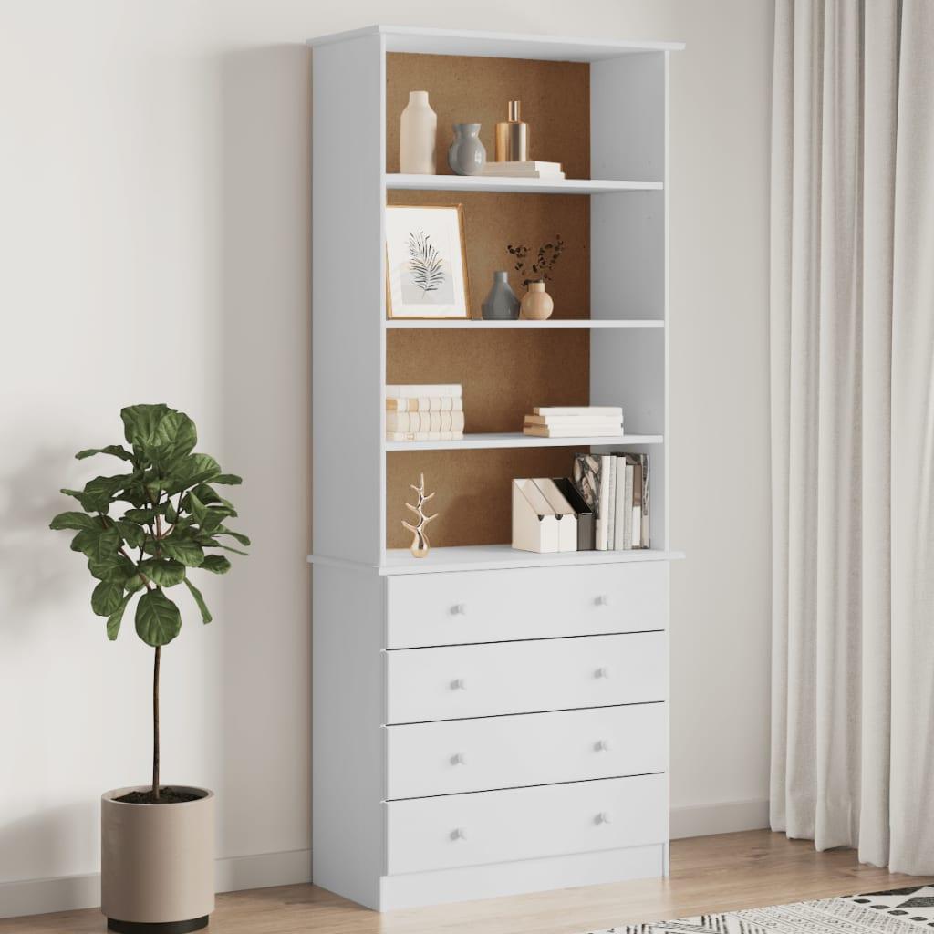Bogreol med skufferALTA 77x35x186,5 cm massivt fyrretræ hvid billede