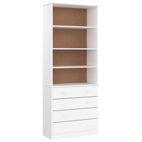 Bogreol med skuffer - ALTA 77×35×186,5 cm i massivt hvidt fyrretræ
