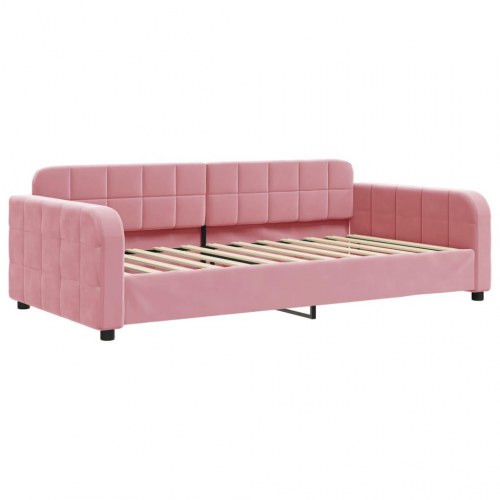 Daybed 90×200 cm i velour - lyserød sovesofa til gæsteværelse og stue