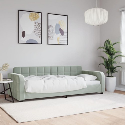 Daybed 80×200 cm i velour - lysegrå sovesofa/gæsteseng