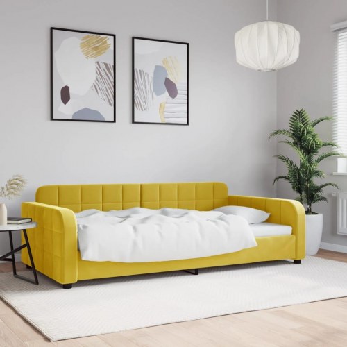 Daybed 100×200 cm i velour - gul sengeramme/sovesofa
