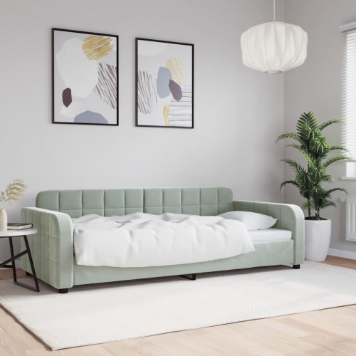 Daybed 90x190 cm i velour - lysegrå sovesofa
