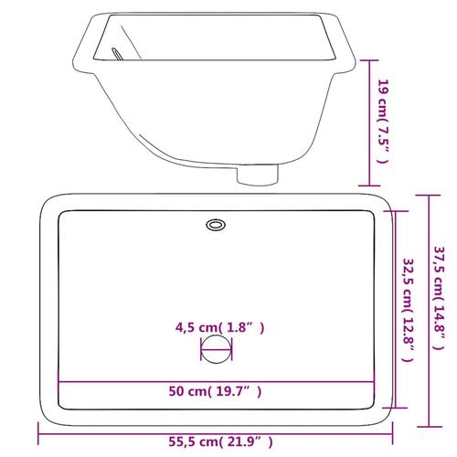 Badeværelsesvask 55,5x37,5x19 cm rektangulær keramisk hvid
