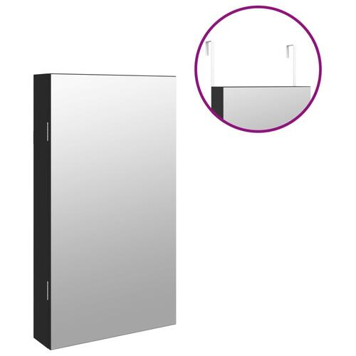 Væghængt spejlskab med LED-lys sort
