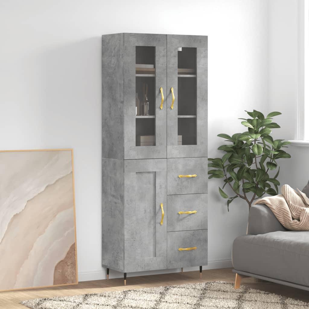 Højskab 69,5x34x180 cm konstrueret træ betongrå