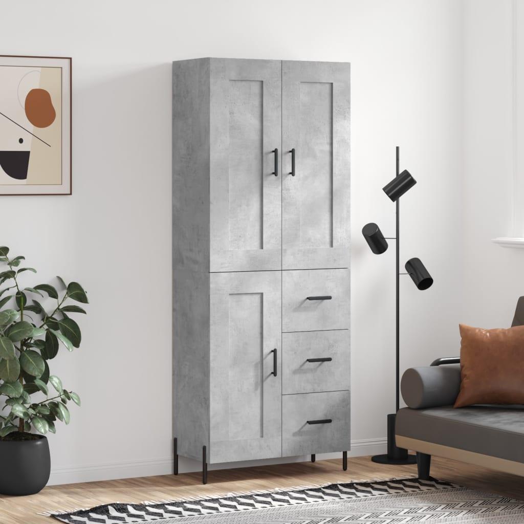 Højskab 69,5x34x180 cm konstrueret træ betongrå