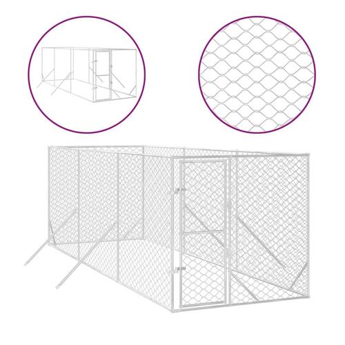 Udendørs hundegård 2x6x2 m galvaniseret stål sølvfarvet