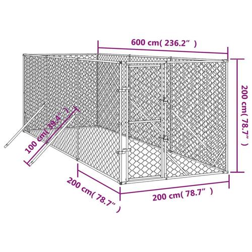 Udendørs hundegård 2x6x2 m galvaniseret stål sølvfarvet