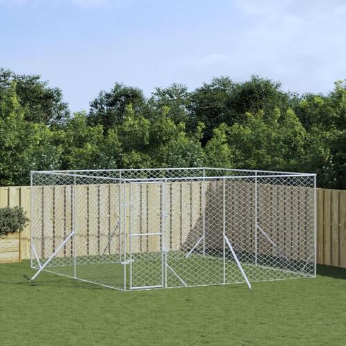 Udendørs hundegård 4x4x2 m galvaniseret stål sølvfarvet