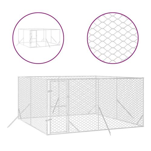 Udendørs hundegård 4x4x2 m galvaniseret stål sølvfarvet