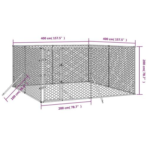 Udendørs hundegård 4x4x2 m galvaniseret stål sølvfarvet