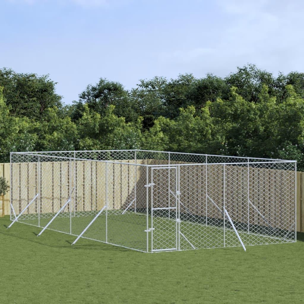 Udendørs hundegård 4x8x2 m galvaniseret stål sølvfarvet