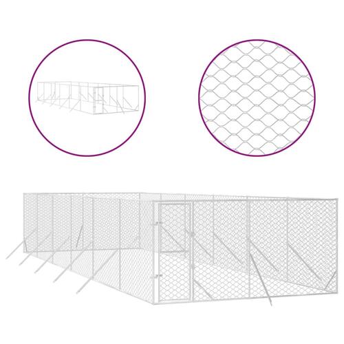 Udendørs hundegård 4x12x2 m galvaniseret stål sølvfarvet