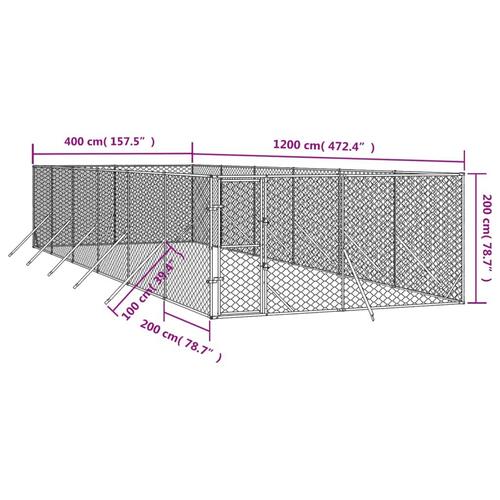 Udendørs hundegård 4x12x2 m galvaniseret stål sølvfarvet