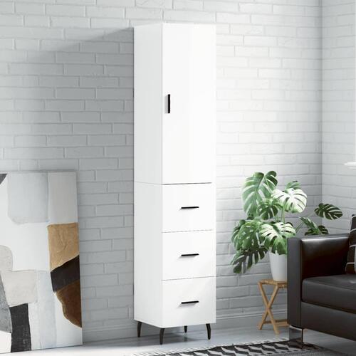 Skab 34,5x34x180 cm konstrueret træ hvid højglans
