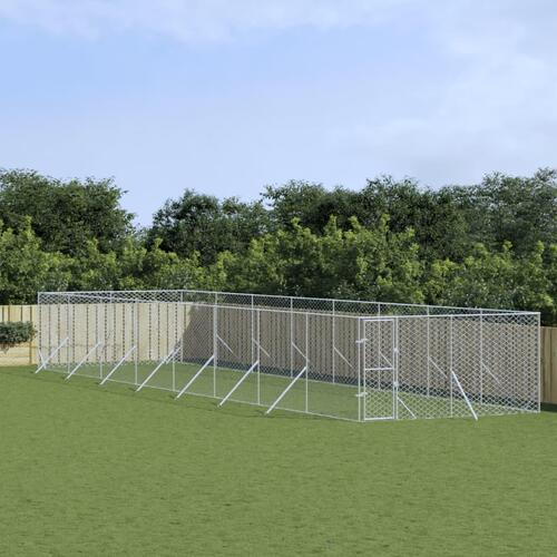 Udendørs hundegård 4x16x2 m galvaniseret stål sølvfarvet