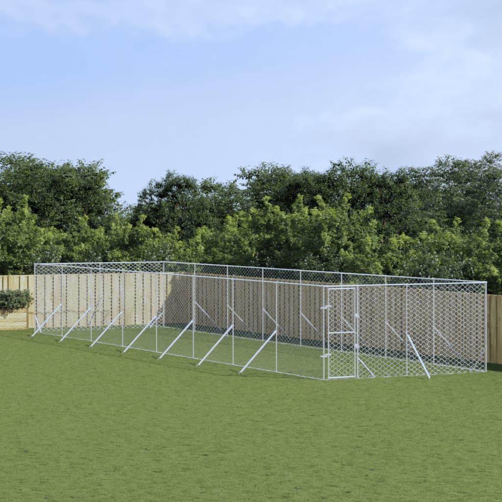 Udendørs hundegård 4x16x2 m galvaniseret stål sølvfarvet
