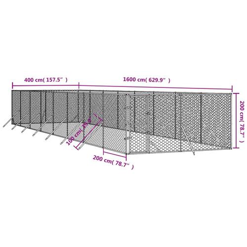 Udendørs hundegård 4x16x2 m galvaniseret stål sølvfarvet