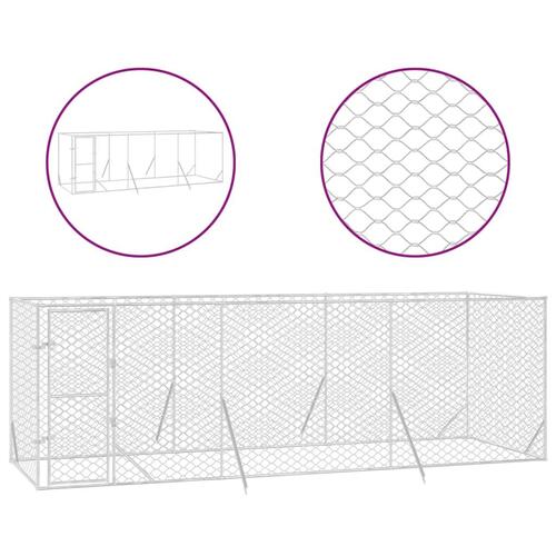 Udendørs hundegård 6x2x2 m galvaniseret stål sølvfarvet