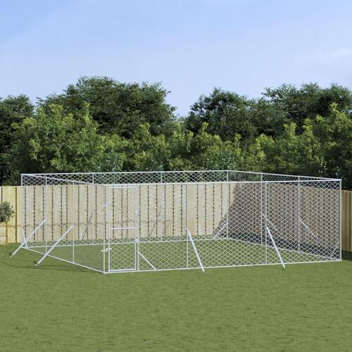 Udendørs hundegård 6x6x2 m galvaniseret stål sølvfarvet