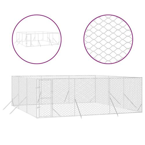 Udendørs hundegård 6x6x2 m galvaniseret stål sølvfarvet