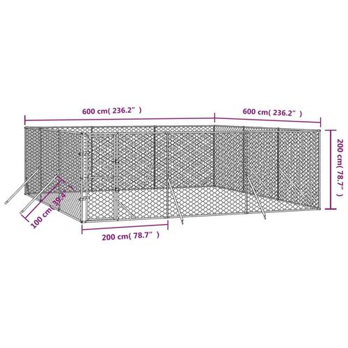 Udendørs hundegård 6x6x2 m galvaniseret stål sølvfarvet