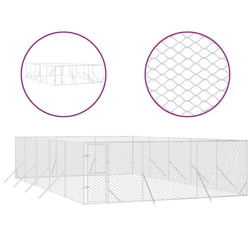 Udendørs hundegård 6x10x2 m galvaniseret stål sølvfarvet