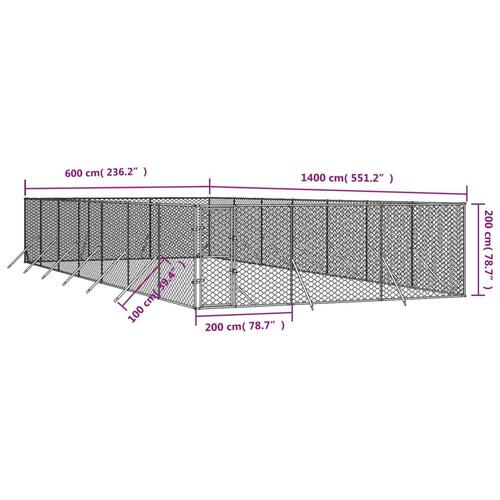 Udendørs hundegård 6x14x2 m galvaniseret stål sølvfarvet