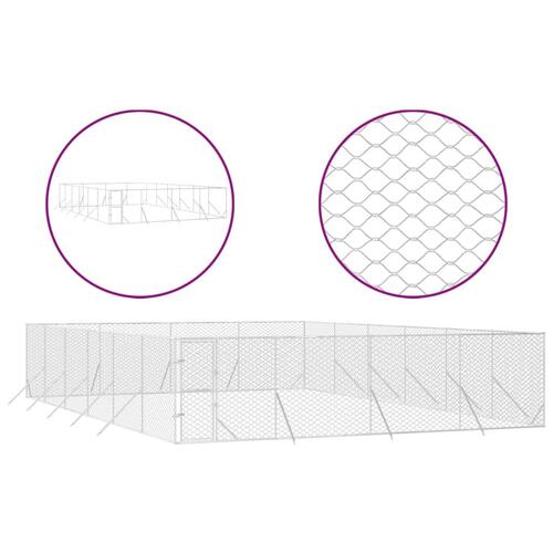 Udendørs hundegård 8x12x2 m galvaniseret stål sølvfarvet